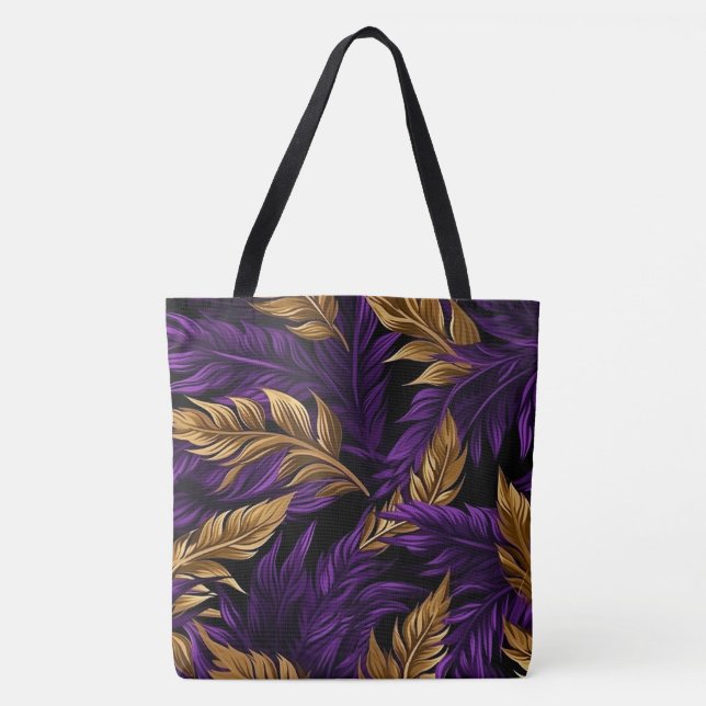 Stunning Purple and Gold Floral Leaf Large Tote Bag (Front)