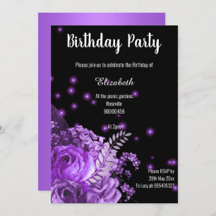 STUNNING PURPLE BLACK FLORAL GARDEN BIRTHDAY 2 INVITATION