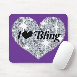 Stunning Purple Faux Diamond 'I Love Bling' Heart Mouse Mat