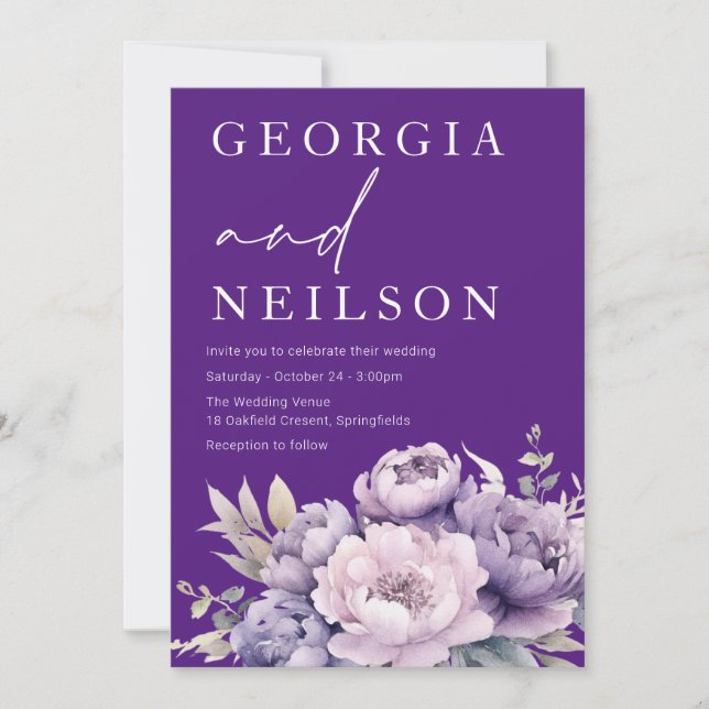 Stunning Purple Floral Wedding  Invitation (Front)