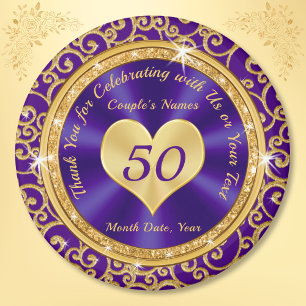 Stunning Purple Gold 50th Anniversary Party Favour Magnet