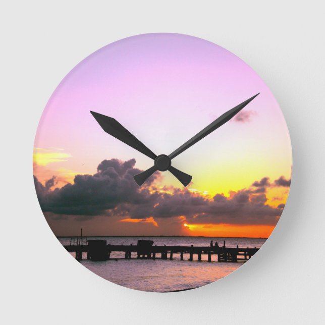 stunning purple gold orange beach sunset round clock (Front)