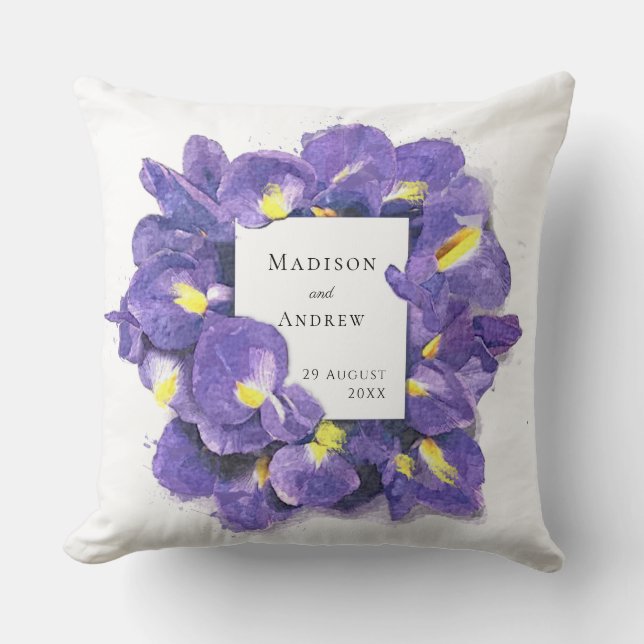 Stunning Purple Irises Watercolor Floral Thank You Cushion (Front)
