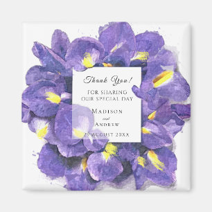 Stunning Purple Irises Watercolor Floral Thank You Magnet