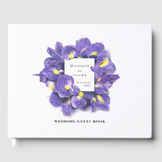 Stunning Purple Irises Watercolor Floral Wedding Guest Book