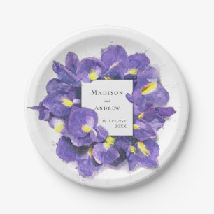 Stunning Purple Irises Watercolor Floral Wedding Paper Plate