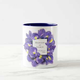 Stunning Purple Irises Watercolor Floral Wedding Two-Tone Coffee Mug
