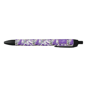 Stunning Purple Lavender Pattern Monogramed Black Ink Pen