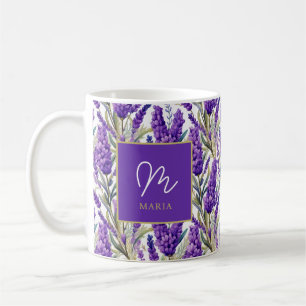 Stunning Purple Lavender Pattern Monogramed Coffee Mug