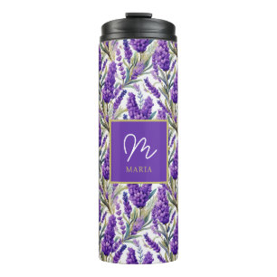 Stunning Purple Lavender Pattern Monogramed Thermal Tumbler