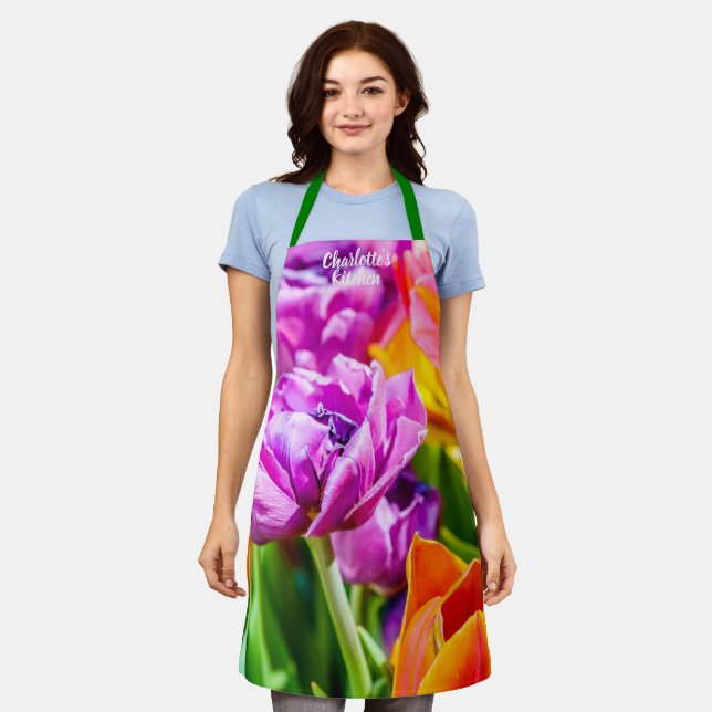Stunning Purple Parrot Tulip Flowers Apron (Worn)