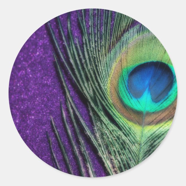 Stunning Purple Peacock Classic Round Sticker (Front)