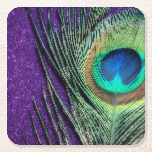 Stunning Purple Peacock Square Paper Coaster (Front)