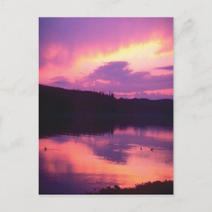Stunning, purple sunrise reflected in water, post postcard