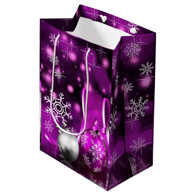Stunning Purple Tone Christmas Medium Gift Bag (Front Angled)
