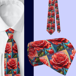 Stunning Rainbow Red Roses Formal Necktie 