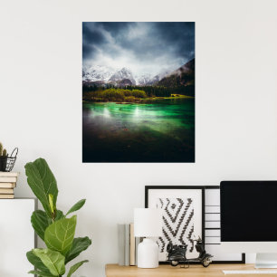 Stunning rainy day at lake Fusine, Italy Poster