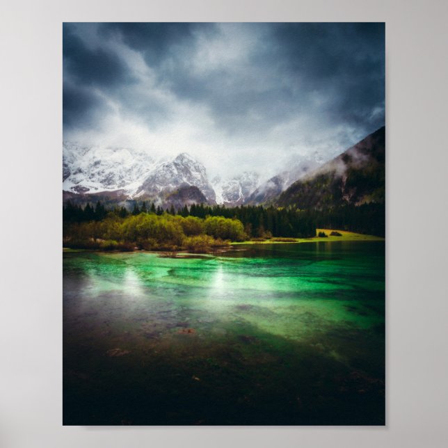Stunning rainy day at lake Fusine, Italy Poster (Front)