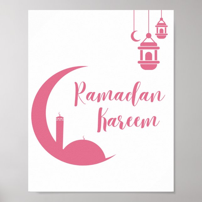 Stunning Ramadan Kareem Red Crescent & Lantern Wal Poster (Front)