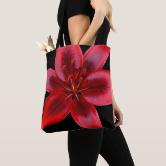 Stunning Red Asiatic Lily Flower Shoulder Tote
