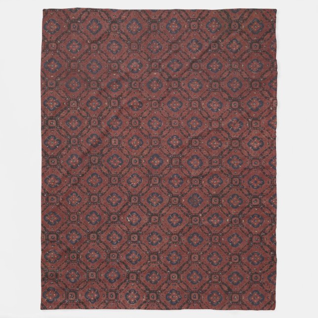 Stunning Red & Blue Floral Batik Fleece Blanket (Front)
