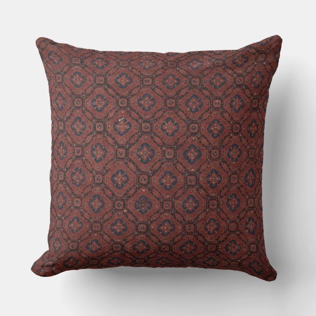Stunning Red & Blue Floral Batik Throw Pillow (Front)
