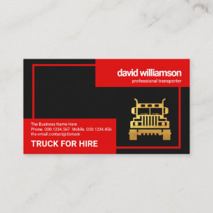 Stunning Red Box Border Gold Truck Trucker Business Card