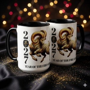 Stunning Red Gold 2027 Year of the Fire Goat Mug