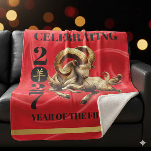 Stunning Red Gold 2027 Year of the Fire Goat Sherpa Blanket