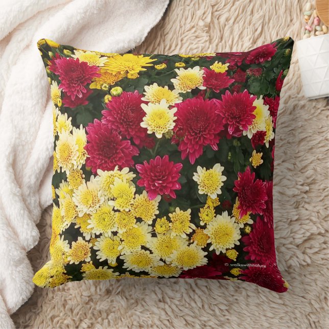 Stunning Red Gold Autumn Chrysanthemum Flowers Cushion (Blanket)
