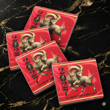 Stunning Red Gold Chinese Year of Fire Goat 2027