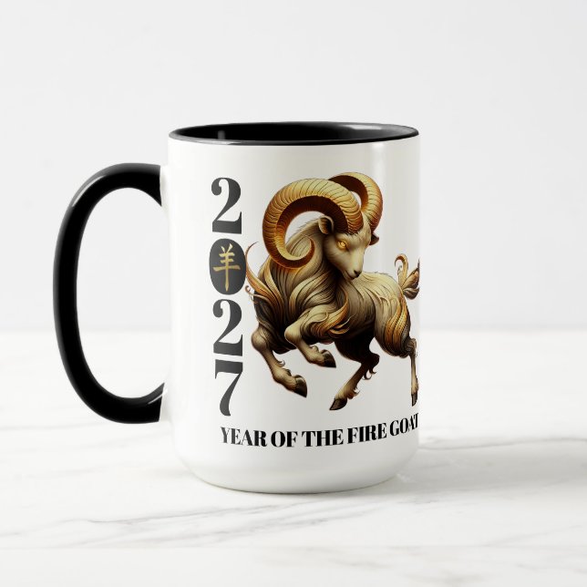 Stunning Red Gold Chinese Year of Fire Goat 2027 Mug (Left)
