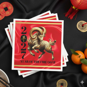 Stunning Red Gold Chinese Year of Fire Goat 2027 Napkin