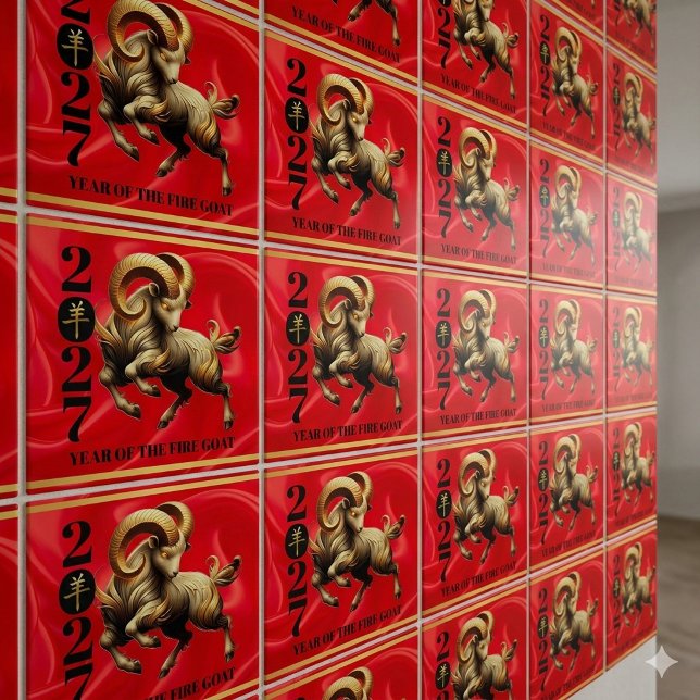 Stunning Red Gold Chinese Year of Fire Goat 2027 Tile (Stunning Red & Gold Chinese Year of the Fire Goat 2027 6"x6" Tiles Cover Photo)
