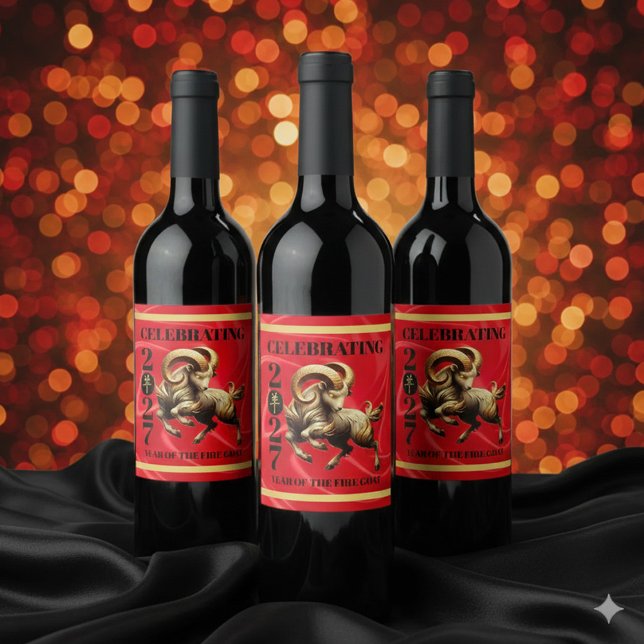 Stunning Red Gold Chinese Year of Fire Goat 2027 Wine Label (Stunning Red & Gold Chinese Year of the Fire Goat 2027 Wine Labels Cover Photo)