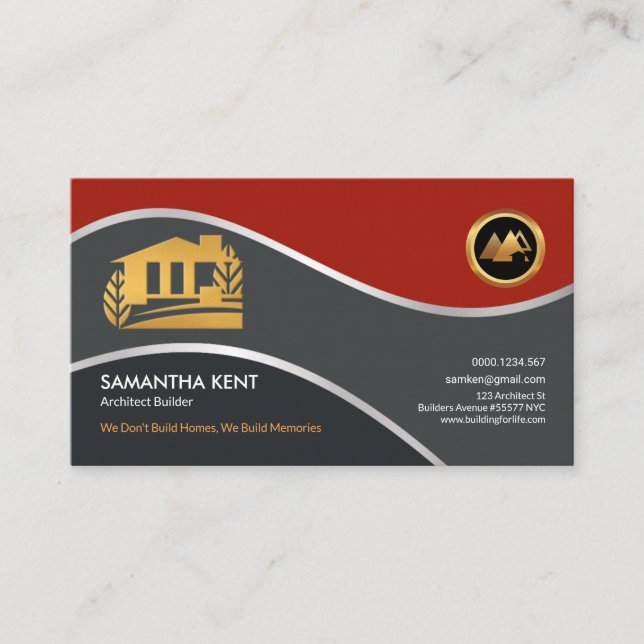 Stunning Red Gold Faux Resort Home Architect CEO Business Card (Front)