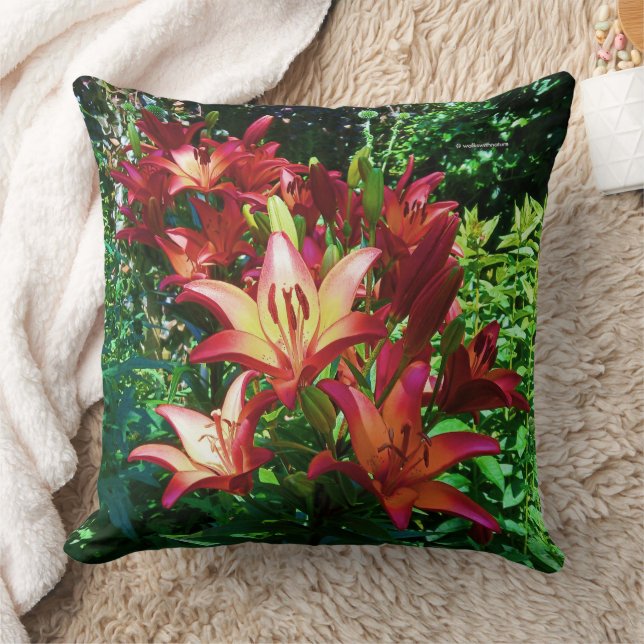Stunning Red Orange Asiatic Lilies Flowers Cushion (Blanket)