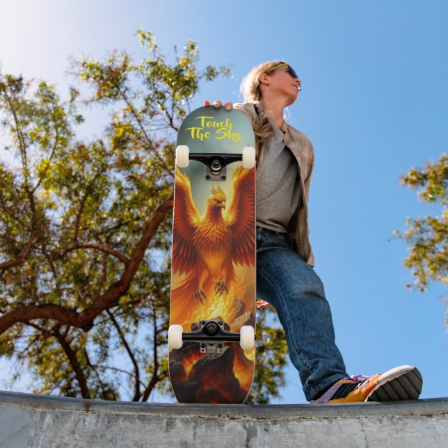 Stunning Red Phoenix Arising from the Flames Skateboard (Outdoor 1)