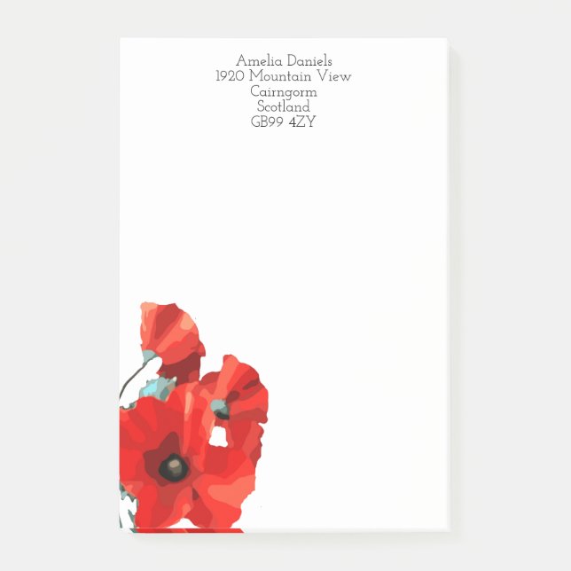 Stunning Red Poppy Personalised Post-it Notes (Front)