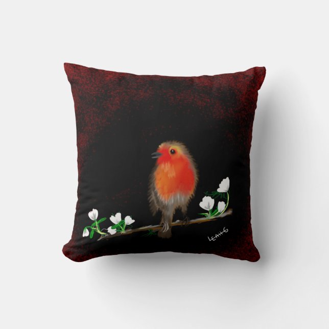 Stunning red Robin art Cushion (Front)