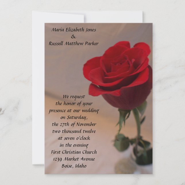 Stunning Red Rose Wedding Invitation (Front)