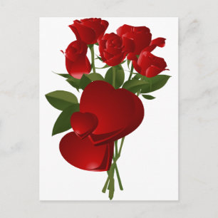 Stunning Red Roses and Hearts Postcard