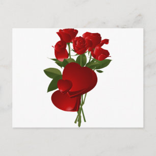 Stunning Red Roses and Hearts Postcard