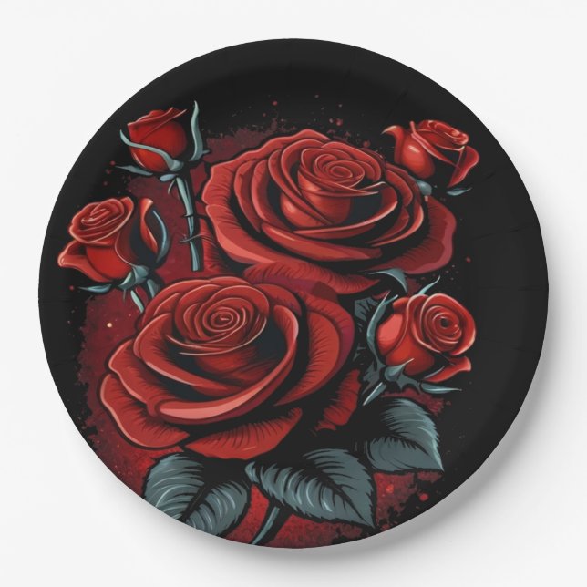 Stunning Red Roses  Paper Plate (Front)