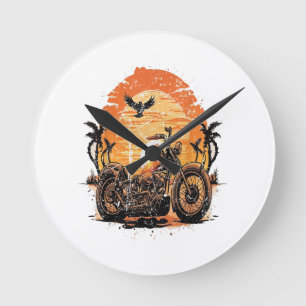 Stunning Retro Vintage Motorcycle Classic Sunset C Round Clock