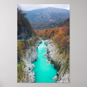 Stunning river Soča Napolen bridge, Slovenia Poster