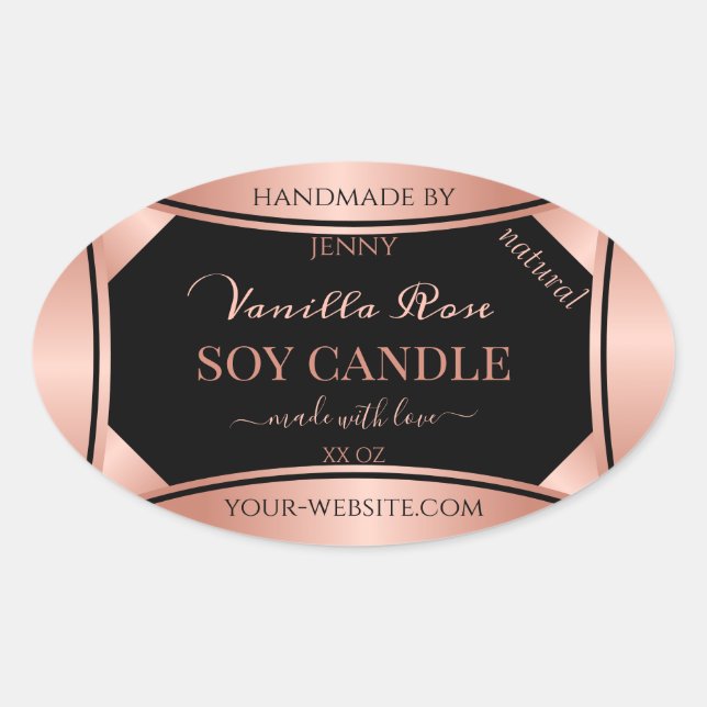 Stunning Rose Gold Black Product Packaging Labels (Front)