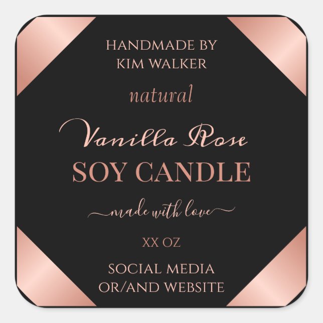 Stunning Rose Gold Black Product Packaging Labels (Front)