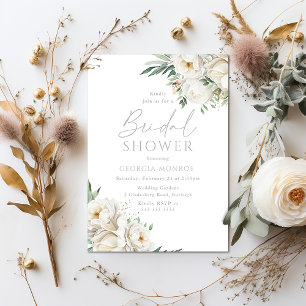 Stunning Sage Leaf & White Floral Bridal Shower Invitation