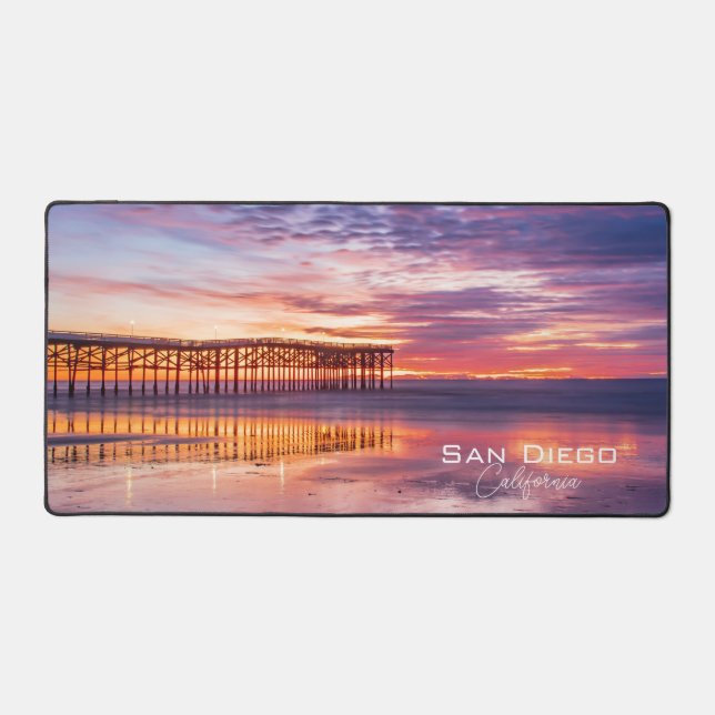 Stunning San Diego California Beach Pier Sunset Desk Mat (Front)